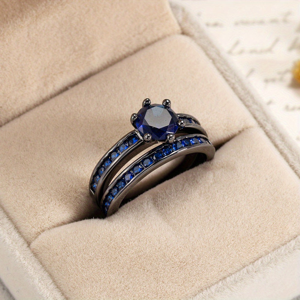 Women'S Stainless Steel Double-Layer Ring with Blue & Clear Cubic Synthetic Zirconia Stones - Rotatable Mood Rings, Elegant Minimalist Jewelry Gift Box for Birthdays, Christmas, Halloween, Baptism - Durable Tarnish-Resistant Affordable Luxury Accessory,