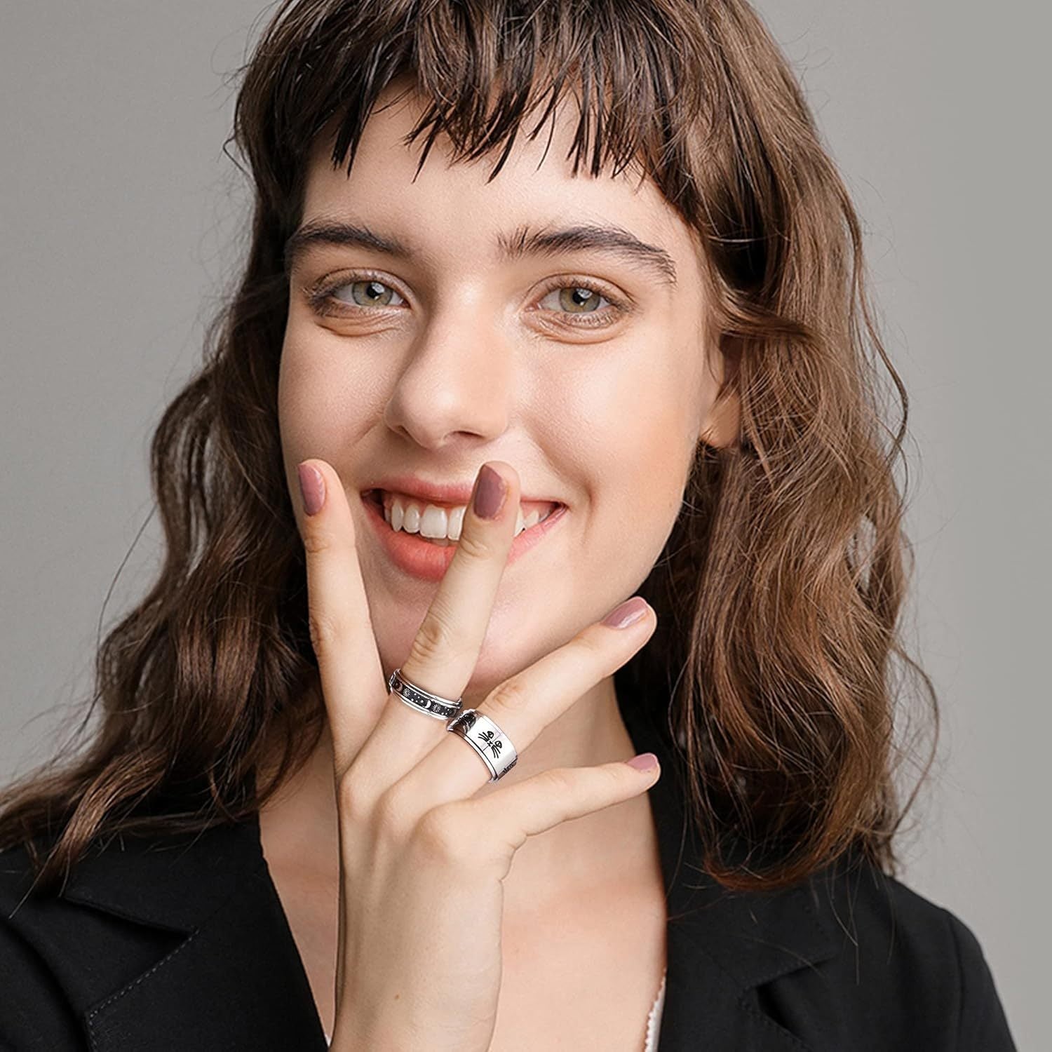 9pcs 316L Stainless Steel Spinner Rings Fidget Rings for Anxiety for Teenager Teenager Anti Anxiety Ring with Beads Flower Moon Star Stress Relieving Rings Set, For Teenager