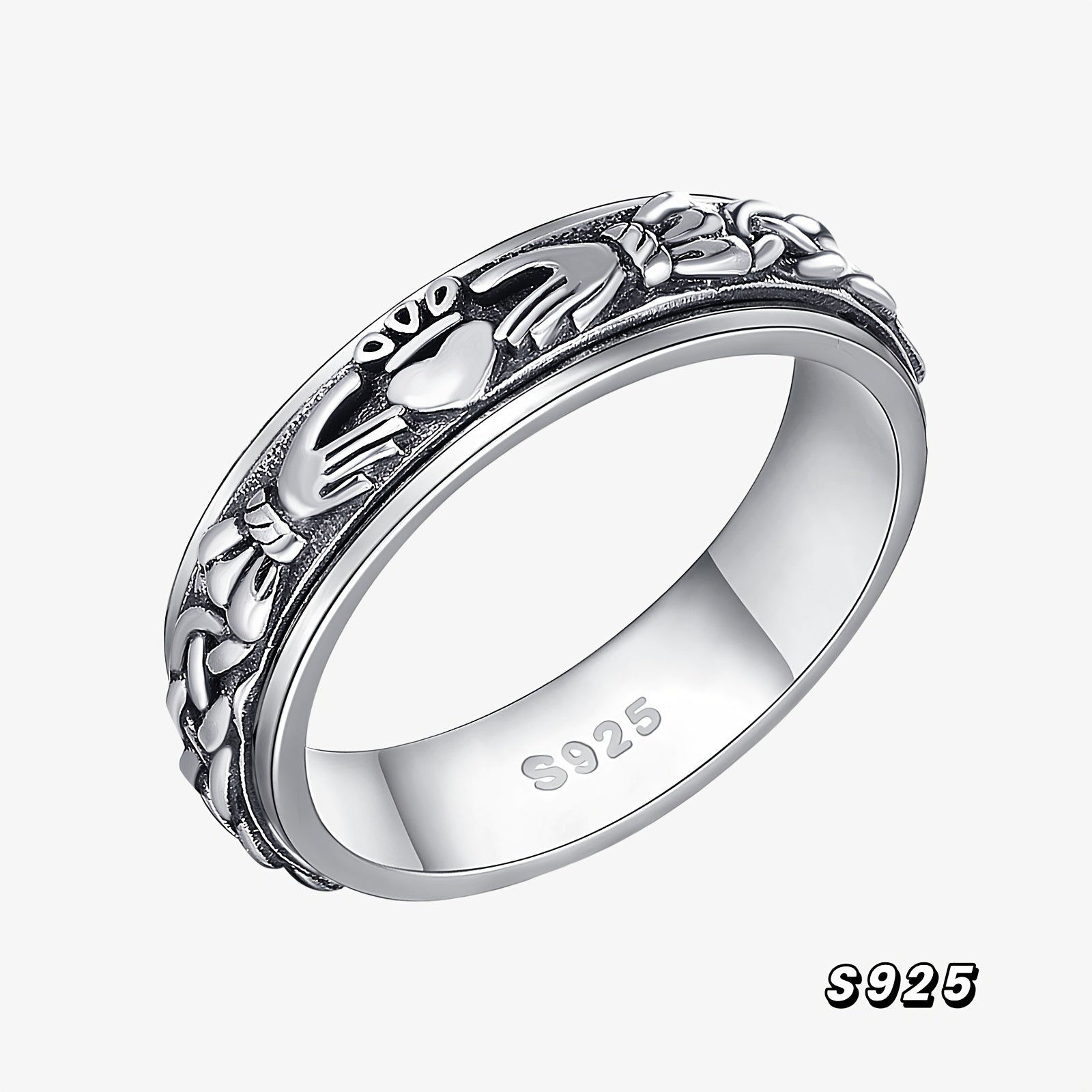 Claddagh Fidget Spinner Ring 925 Sterling Silver Celtic Knot Anxiety Jewelry For Women Men And Girls Eternity Love Irish Gift For Mom And Wife