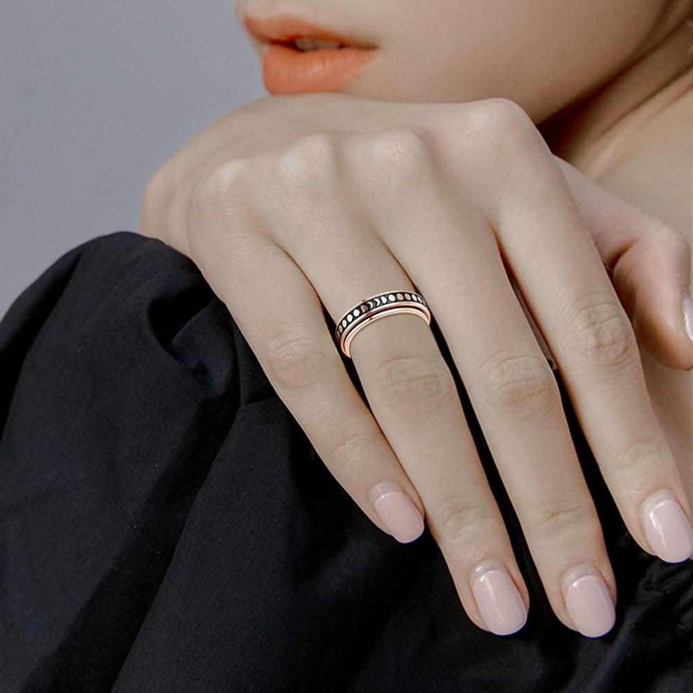 4pcs Stainless Steel Spinner Rings Set - Triple Interlocked Celtic Moon Star Design, Urban Royal Style, 83.48gal Fidget Band for Women and Men, Rose Golden, Ideal for Halloween, Parties, Gifts - All Season Wear