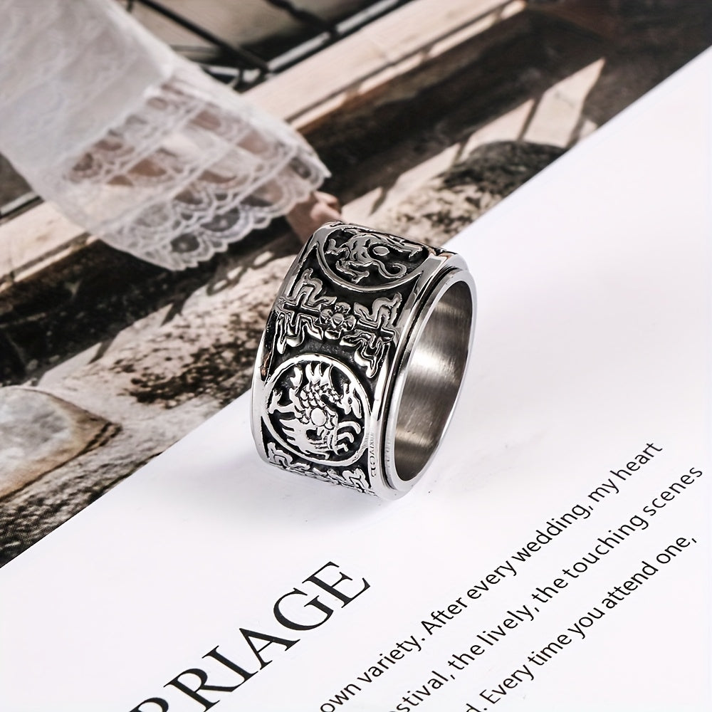 A Stylish Punk Super Wide Hip-Hop Trendy Turnable 304 Stainless Steel Men'S Ring Suitable for Everyday Wear.