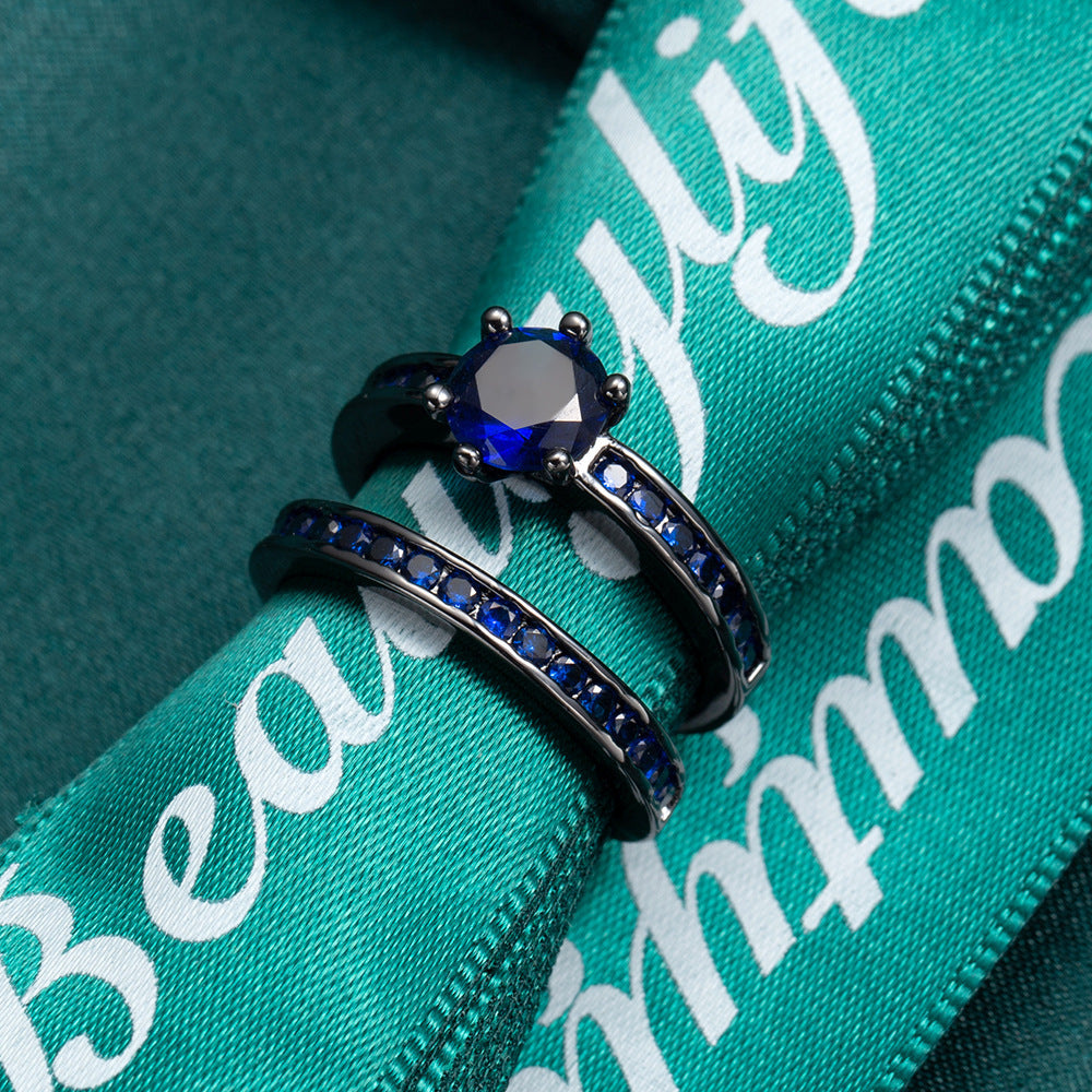 Women'S Stainless Steel Double-Layer Ring with Blue & Clear Cubic Synthetic Zirconia Stones - Rotatable Mood Rings, Elegant Minimalist Jewelry Gift Box for Birthdays, Christmas, Halloween, Baptism - Durable Tarnish-Resistant Affordable Luxury Accessory,