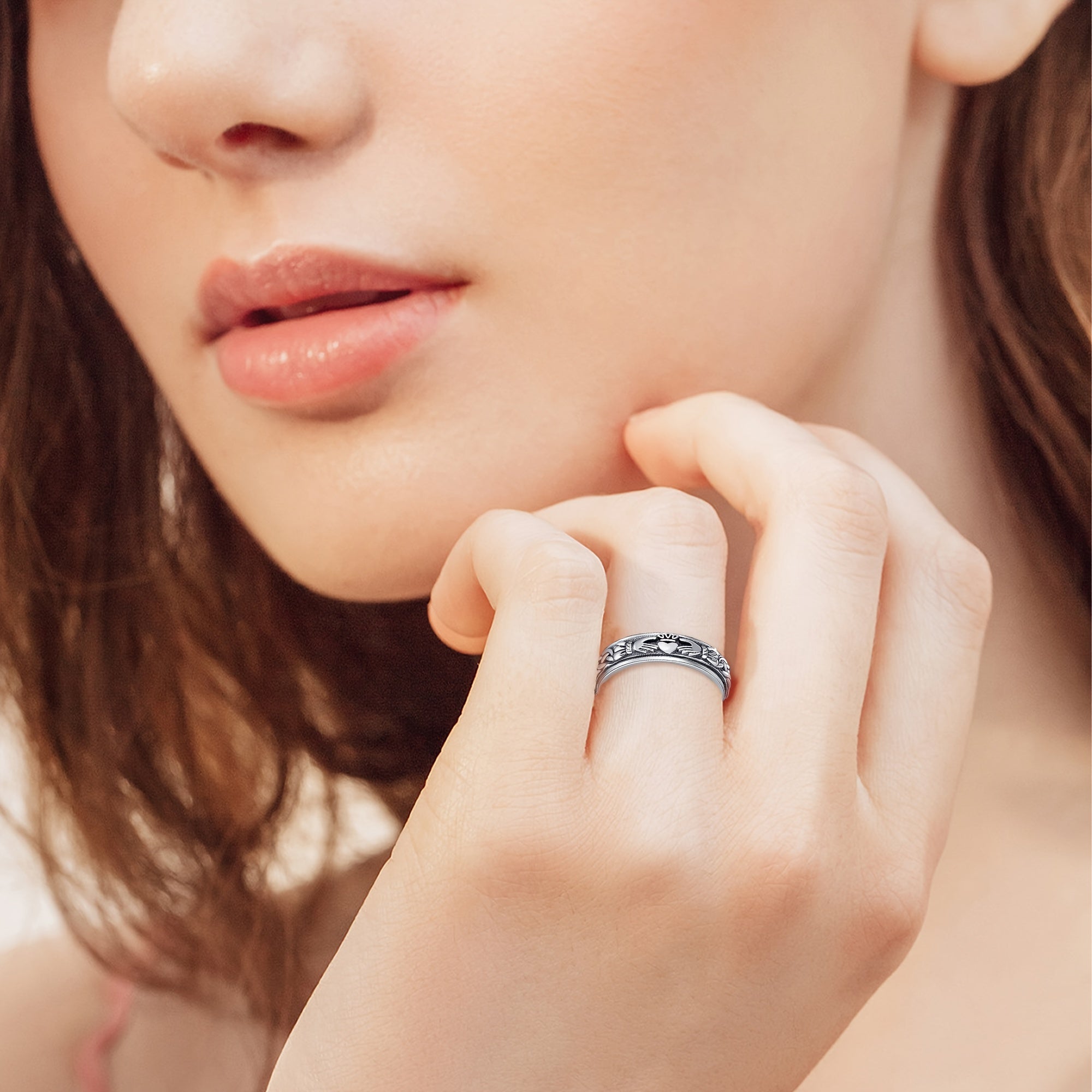 Claddagh Fidget Spinner Ring 925 Sterling Silver Celtic Knot Anxiety Jewelry For Women Men And Girls Eternity Love Irish Gift For Mom And Wife