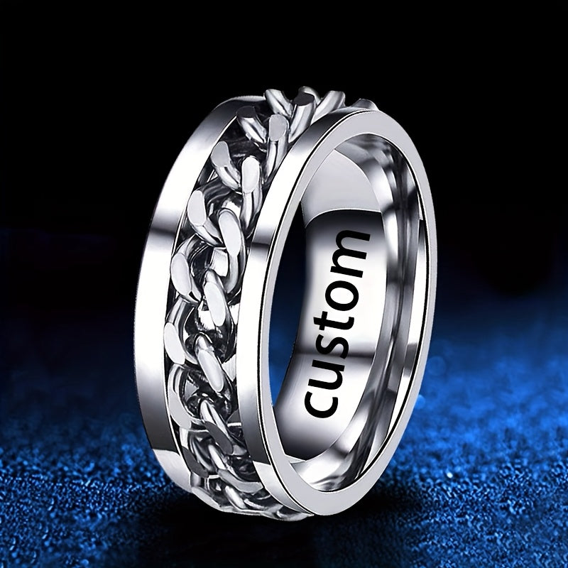 Custom Engraved Letter and Number Birthday Name Ring, Rotating Relax Ring for Men and Women, Fashion Jewelry,Suitable for both men and women