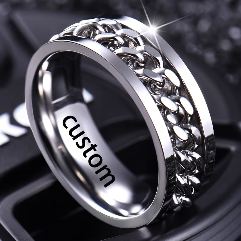 Custom Engraved Letter and Number Birthday Name Ring, Rotating Relax Ring for Men and Women, Fashion Jewelry,Suitable for both men and women