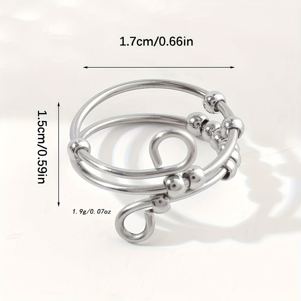 Stylish, Versatile, Non-Fading, Exquisite, Trendy, Minimalist, Luxe, Elegant, 304 Stainless Steel/Colorful 304 Stainless Steel Ten Small Round Beads Rotatable Anxiety Relief Adjustable Ring for Men and Women, Suitable for Outfits, Daily Life, Study, Work,