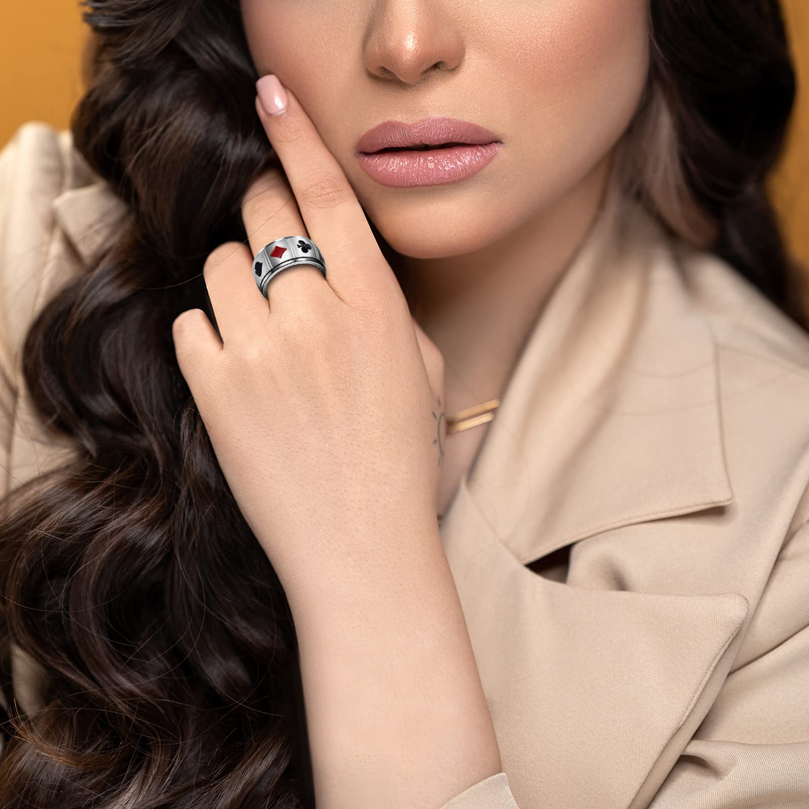 JewelryWe 10mm Poker Spinner Ring Ace Spades Playing Card Rotatable Fidget Anxiety Relief Ring Mens Stainless Steel Bands, Silvery Tone(US 10), Focus Aid, Calming Jewelry, Minimalist Jewelry, Modern Fidget, Smooth Finish, Hypoallergenic Ring, Spinning