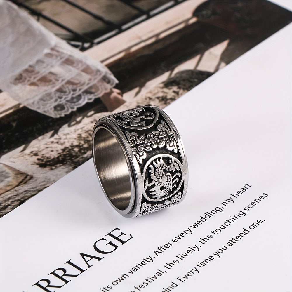 A Stylish Punk Super Wide Hip-Hop Trendy Turnable 304 Stainless Steel Men'S Ring Suitable for Everyday Wear.