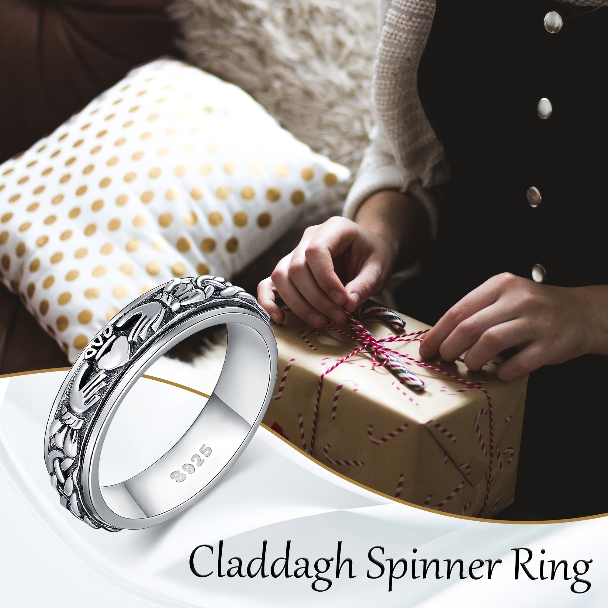 Claddagh Fidget Spinner Ring 925 Sterling Silver Celtic Knot Anxiety Jewelry For Women Men And Girls Eternity Love Irish Gift For Mom And Wife