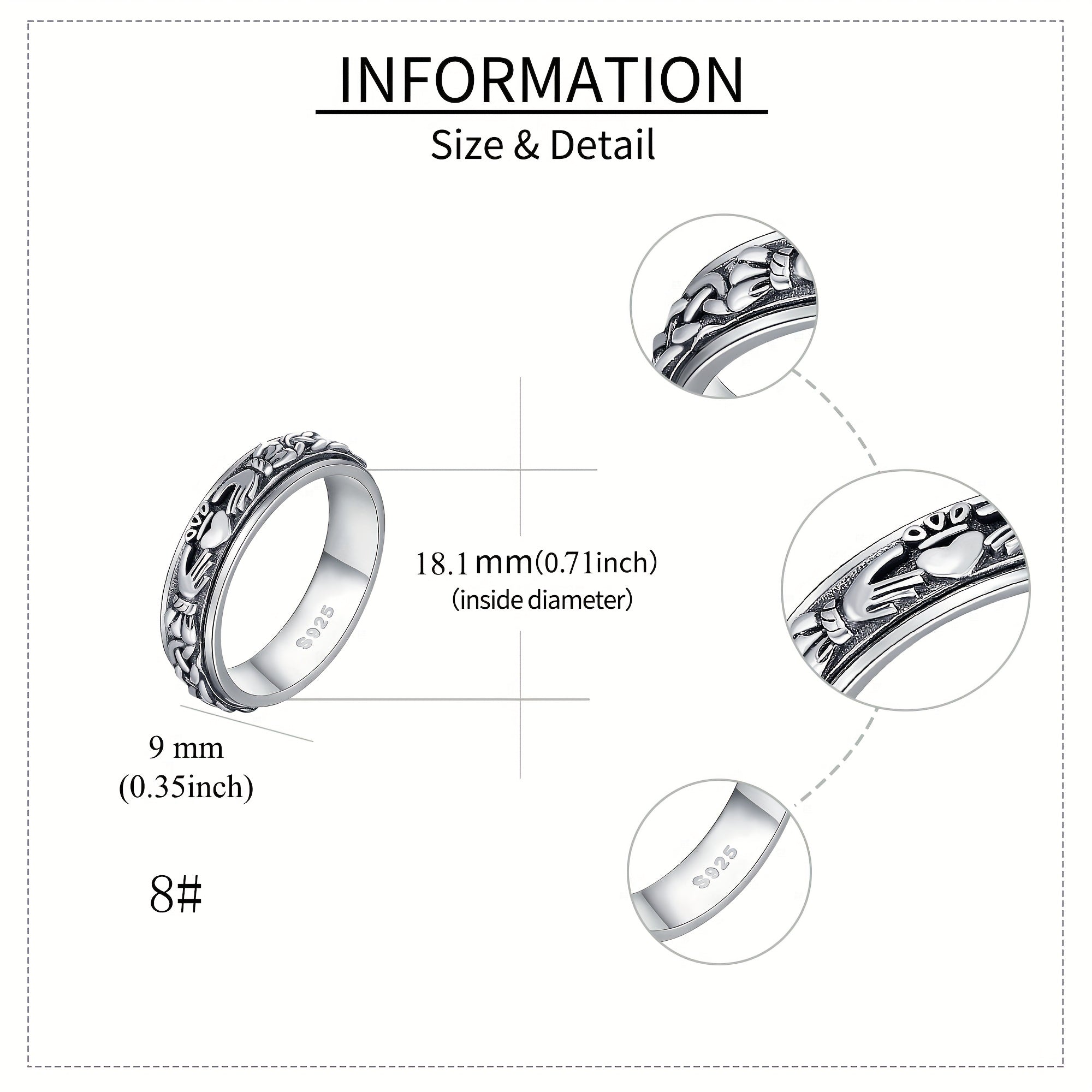 Claddagh Fidget Spinner Ring 925 Sterling Silver Celtic Knot Anxiety Jewelry For Women Men And Girls Eternity Love Irish Gift For Mom And Wife