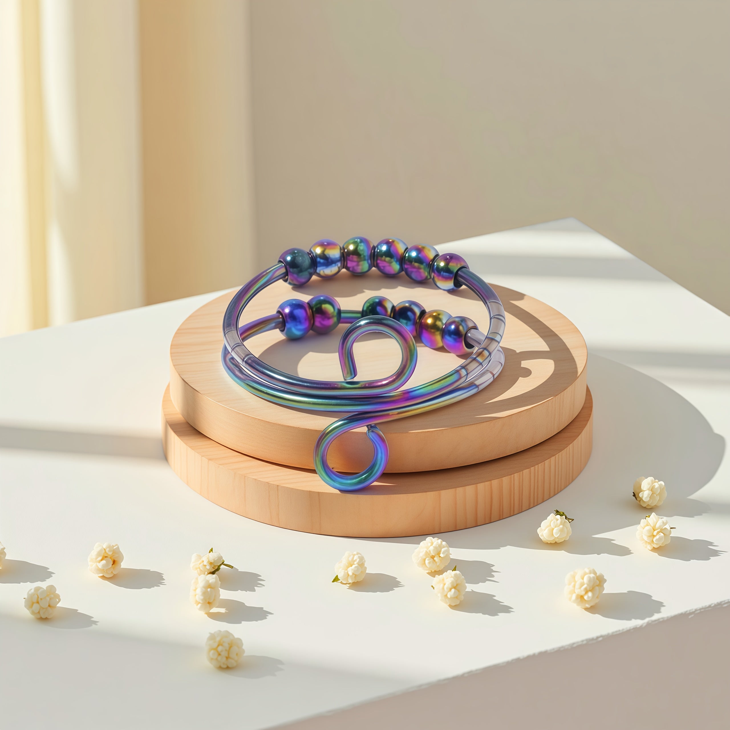 Stylish, Versatile, Non-Fading, Exquisite, Trendy, Minimalist, Luxe, Elegant, 304 Stainless Steel/Colorful 304 Stainless Steel Ten Small Round Beads Rotatable Anxiety Relief Adjustable Ring for Men and Women, Suitable for Outfits, Daily Life, Study, Work,