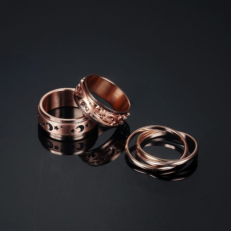 3pcs 316L Stainless Steel Fidget Spinner Rings - Moon & Star Design, Celtic-Inspired Stress-Relieving Spinning Rings for Women & Men, Ideal for Gifting, Sports & Casual Attire, Casual Attire Rings|Stainless Steel Rings|Durable Rings, Fidget Spinner Rings