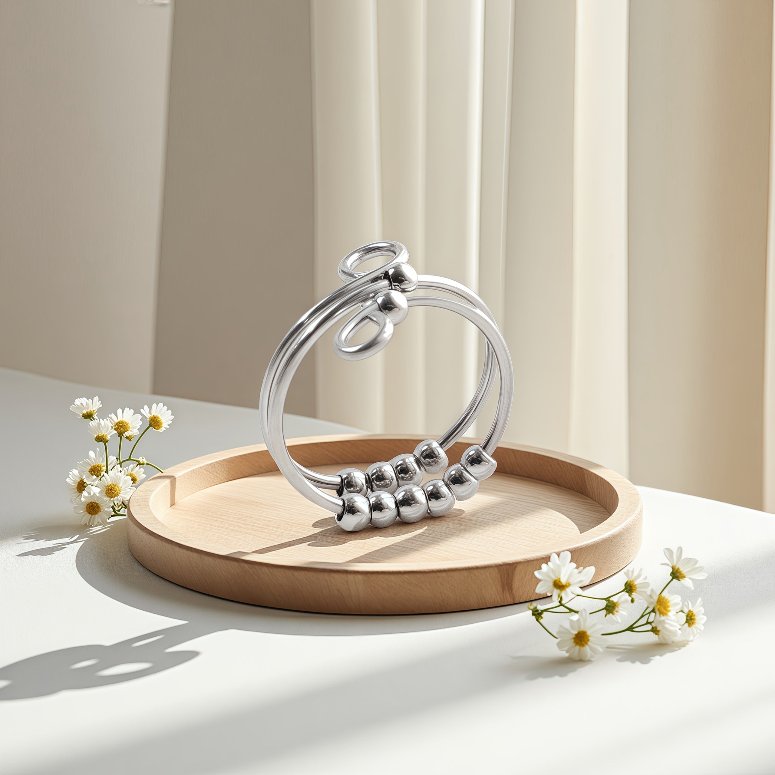 Stylish, Versatile, Non-Fading, Exquisite, Trendy, Minimalist, Luxe, Elegant, 304 Stainless Steel/Colorful 304 Stainless Steel Ten Small Round Beads Rotatable Anxiety Relief Adjustable Ring for Men and Women, Suitable for Outfits, Daily Life, Study, Work,