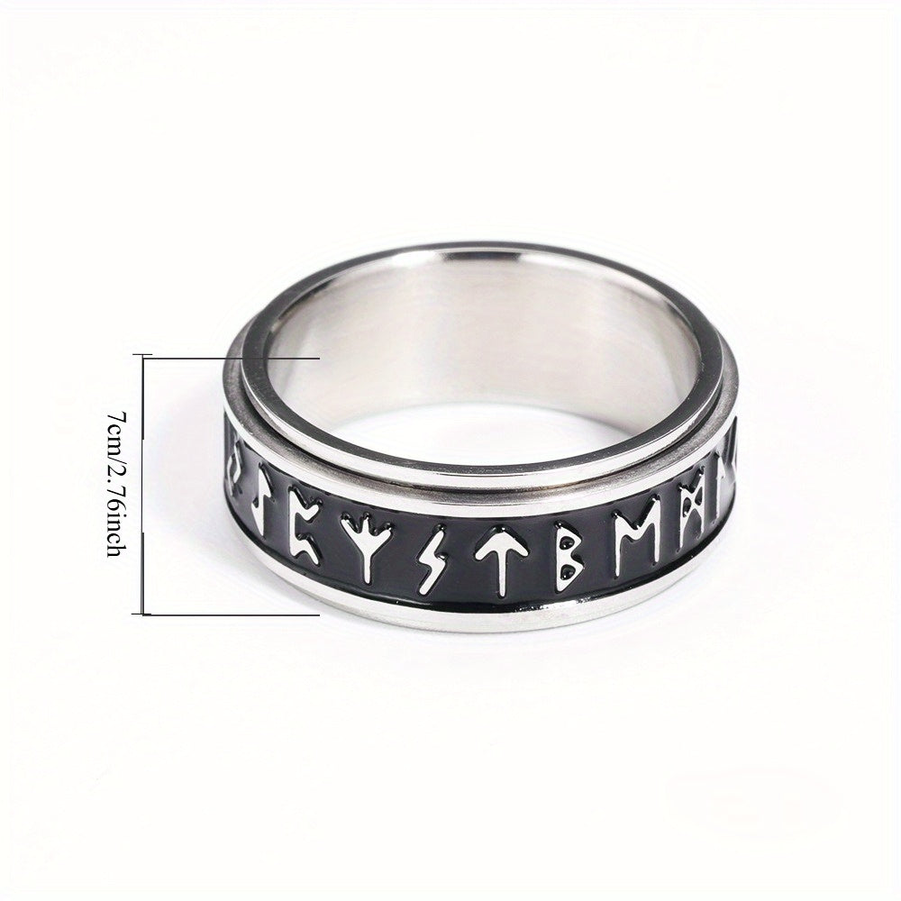 Scandinavian Trendy Viking Letter Rotatable 304L Stainless Steel 's Ring, Fashion Drip Oil Band, for Teenager