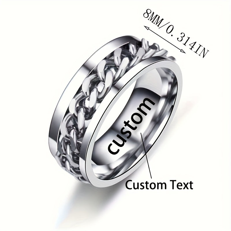 Custom Engraved Letter and Number Birthday Name Ring, Rotating Relax Ring for Men and Women, Fashion Jewelry,Suitable for both men and women