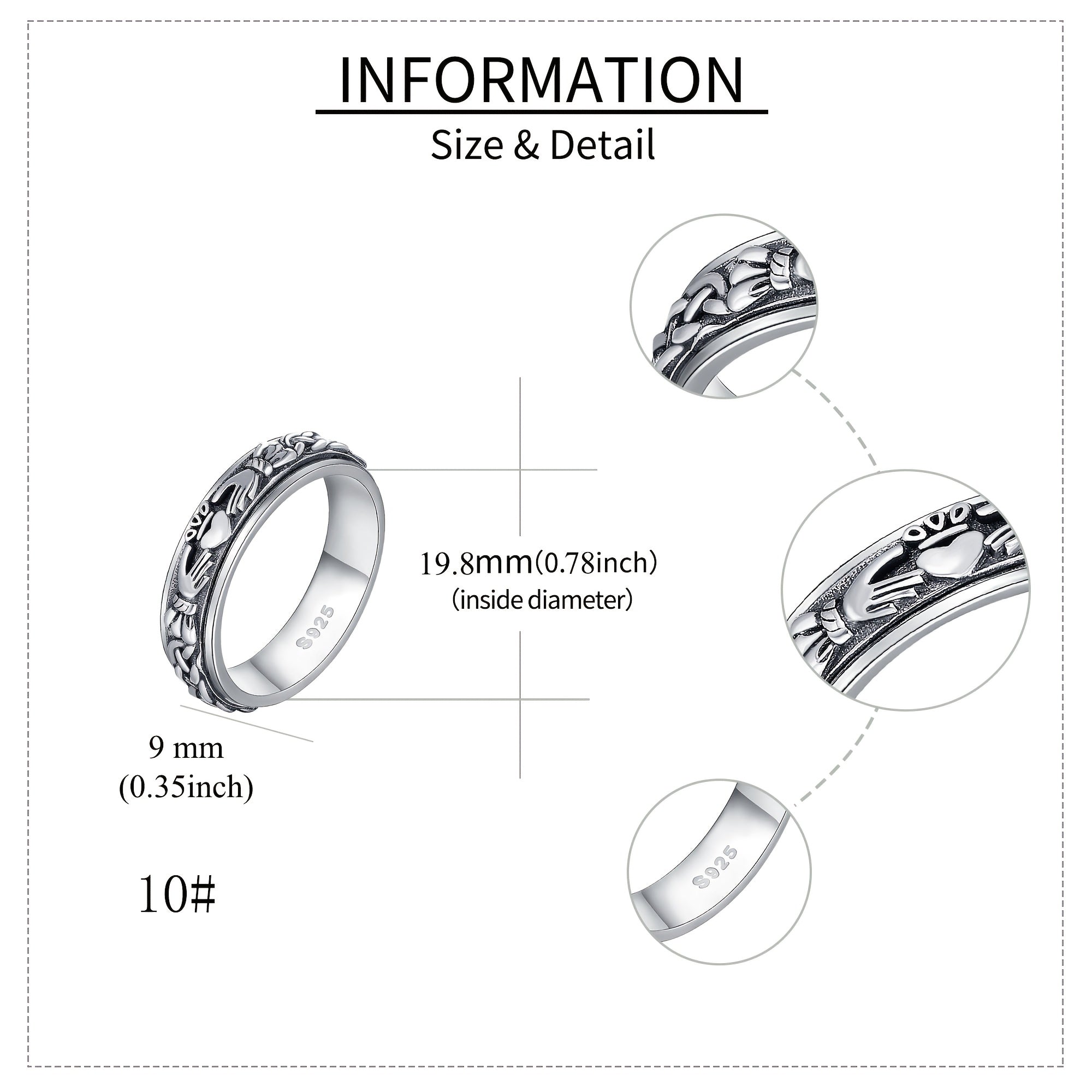 Claddagh Fidget Spinner Ring 925 Sterling Silver Celtic Knot Anxiety Jewelry For Women Men And Girls Eternity Love Irish Gift For Mom And Wife