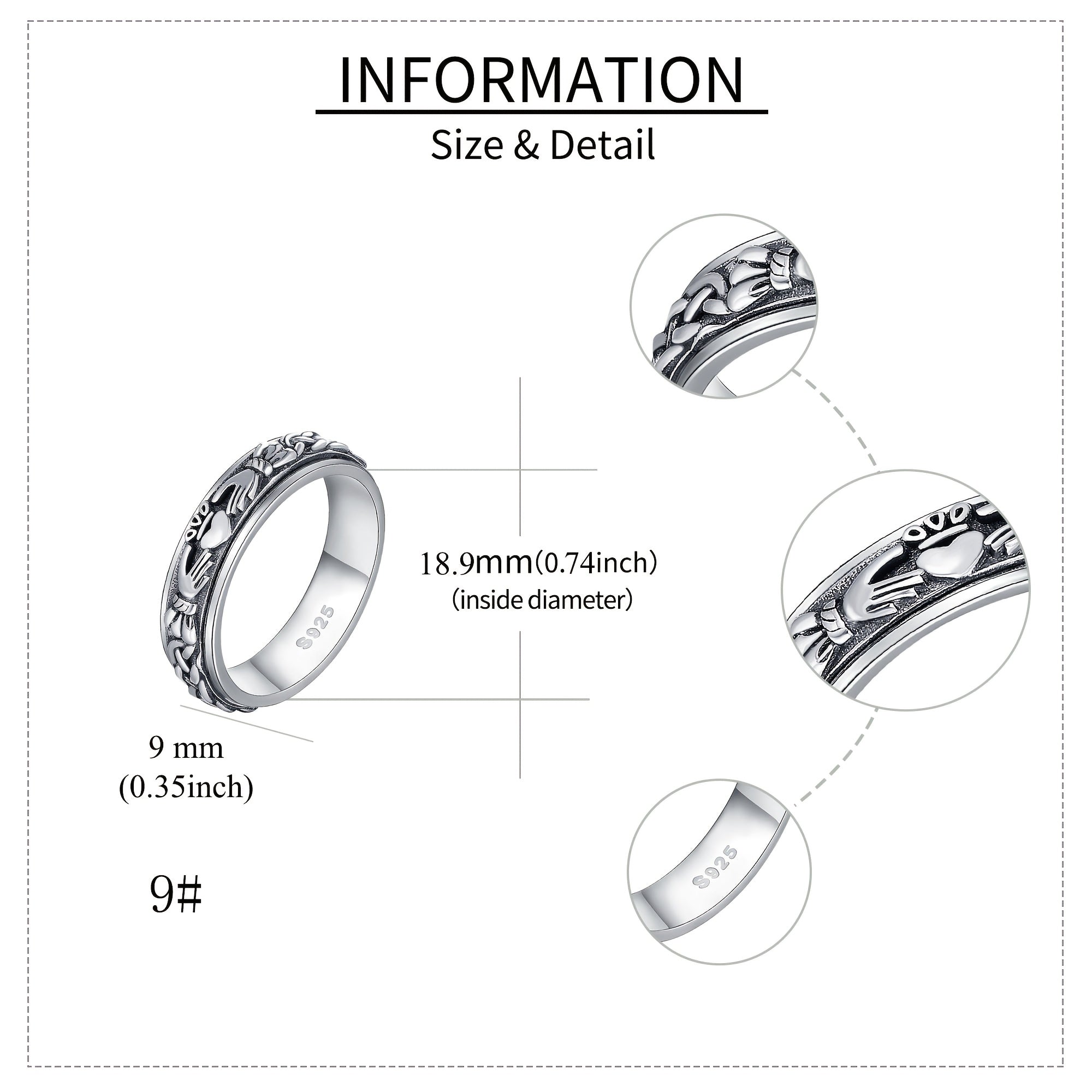 Claddagh Fidget Spinner Ring 925 Sterling Silver Celtic Knot Anxiety Jewelry For Women Men And Girls Eternity Love Irish Gift For Mom And Wife