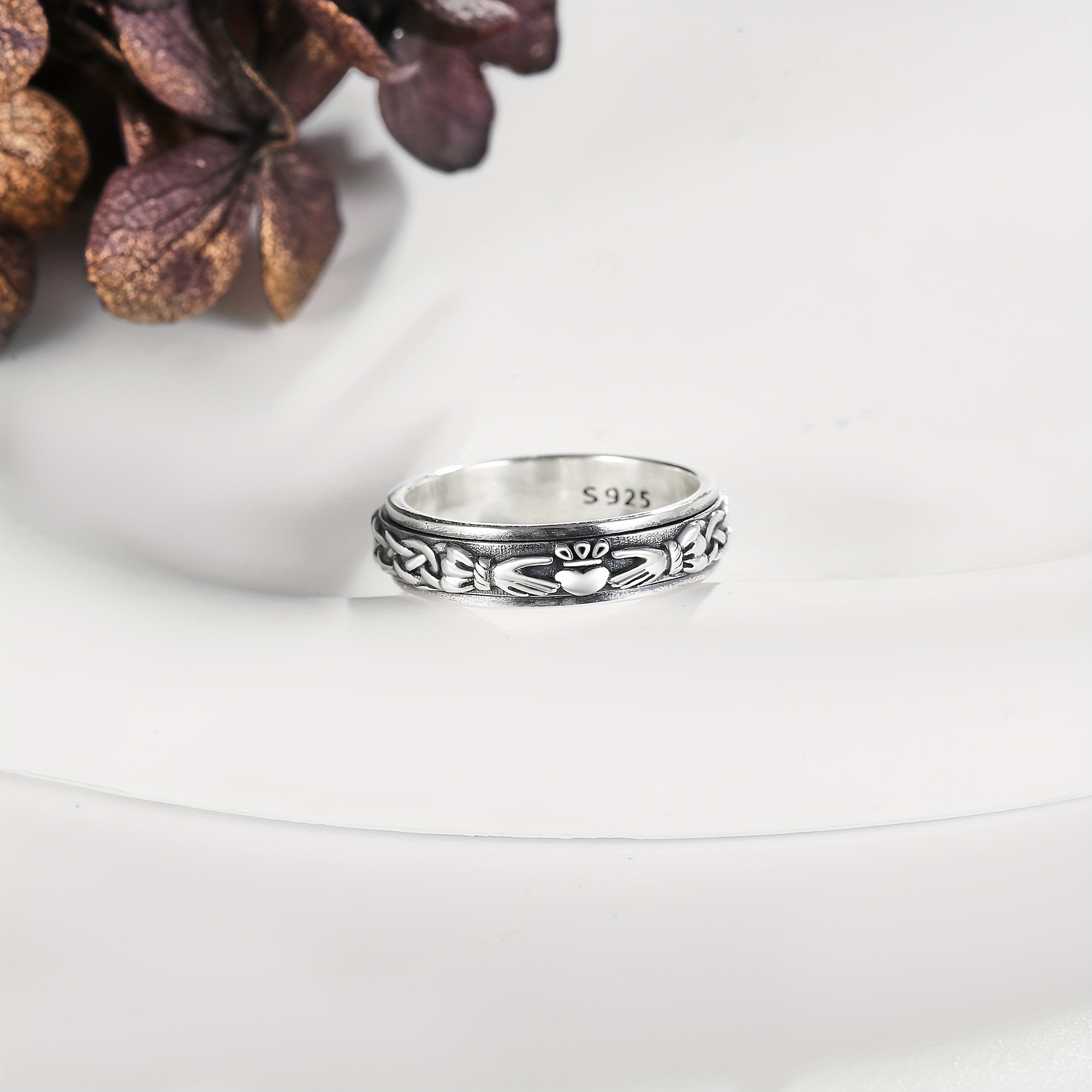 Claddagh Fidget Spinner Ring 925 Sterling Silver Celtic Knot Anxiety Jewelry For Women Men And Girls Eternity Love Irish Gift For Mom And Wife