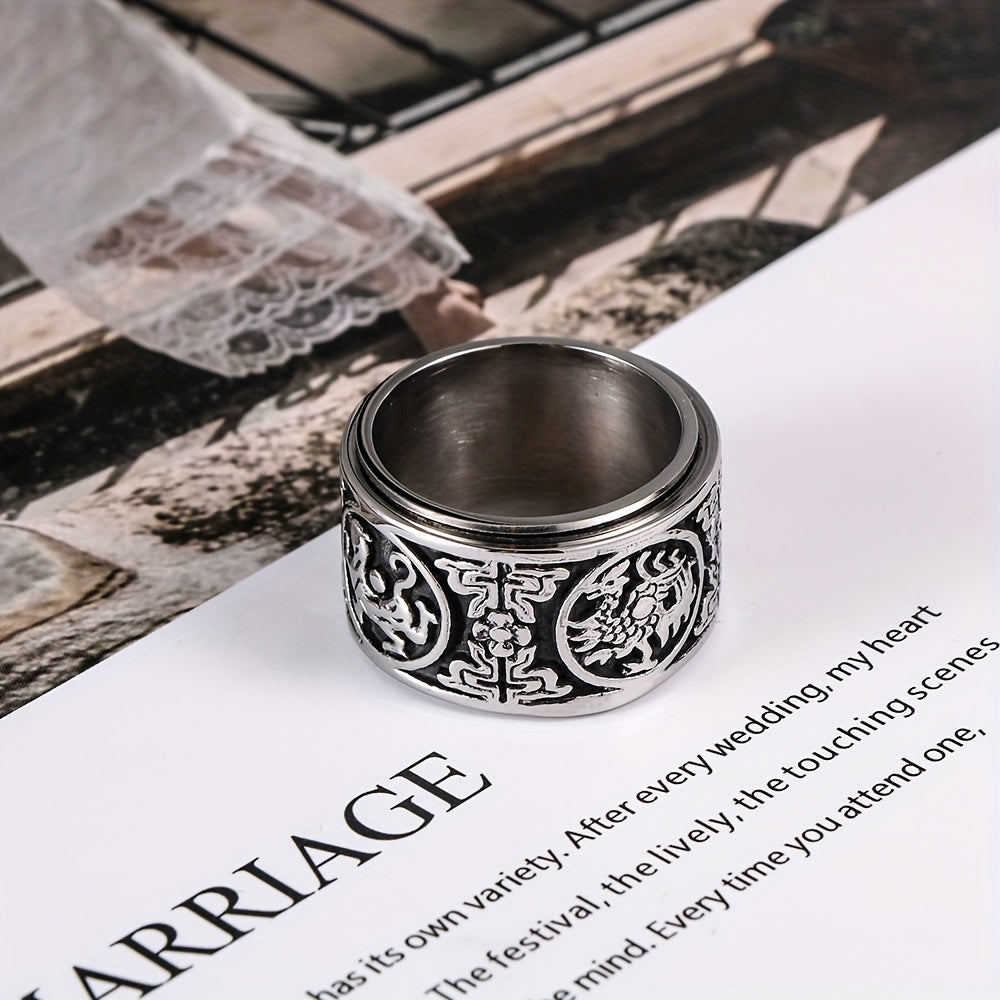 A Stylish Punk Super Wide Hip-Hop Trendy Turnable 304 Stainless Steel Men'S Ring Suitable for Everyday Wear.