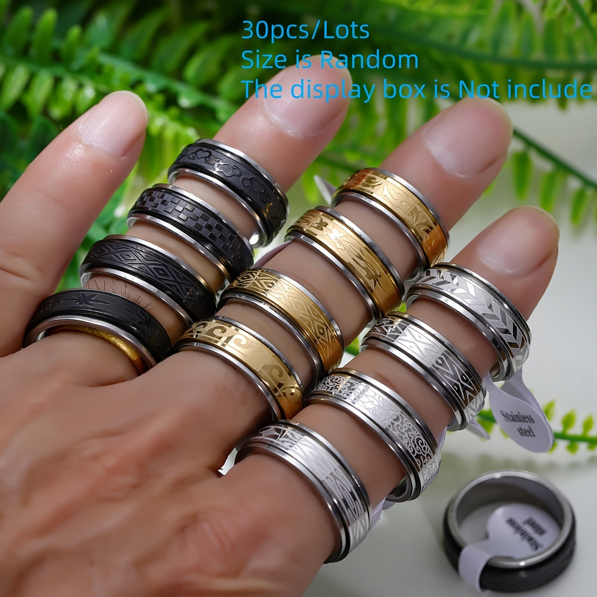 Wholesale Lots 30pcs Stainless Steel Golden Silvery Men Woman Rings for Men Rotating Stainless Steel Anti Stress Anxiety Relife Spinning Ring