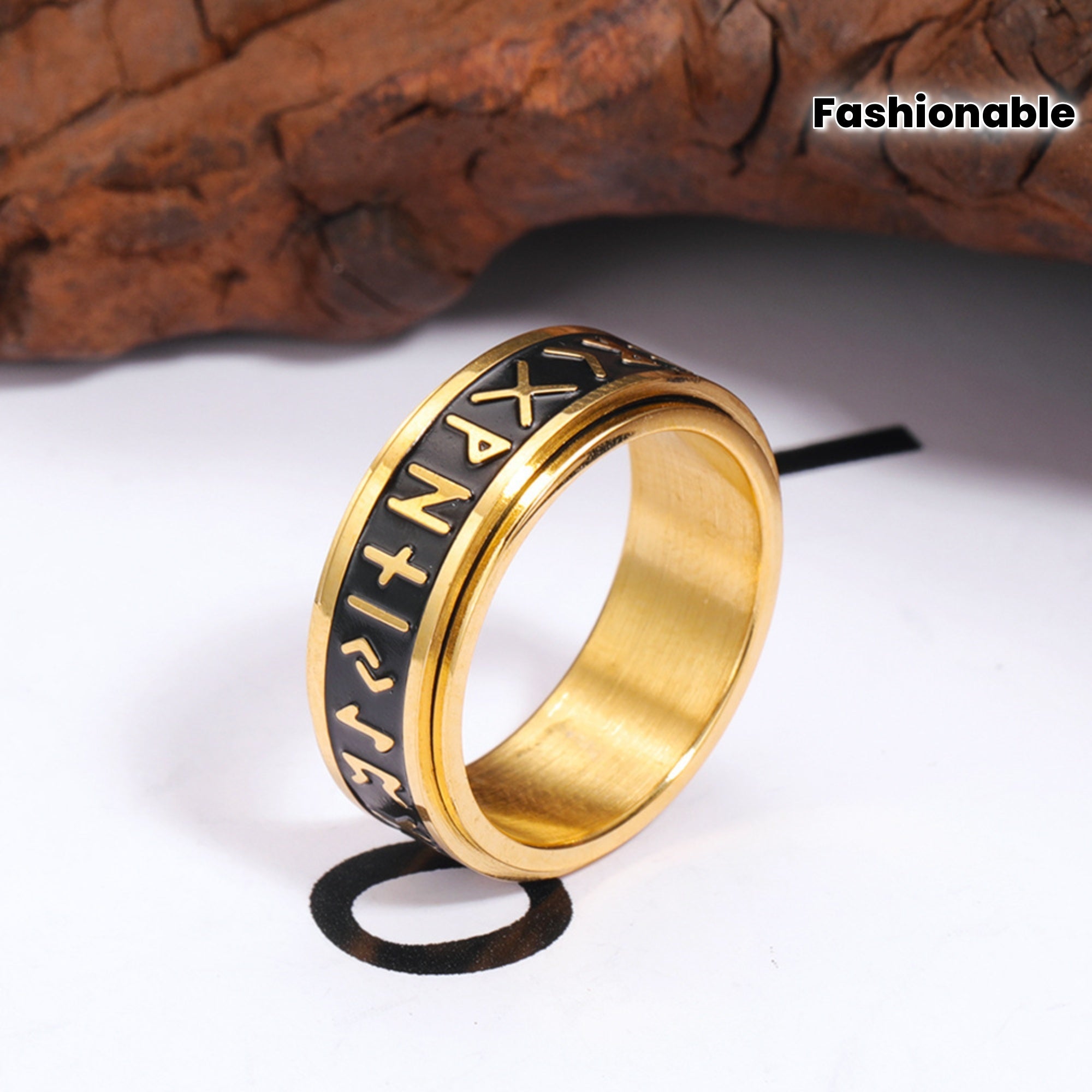 Scandinavian Trendy Viking Letter Rotatable 304L Stainless Steel 's Ring, Fashion Drip Oil Band, for Teenager