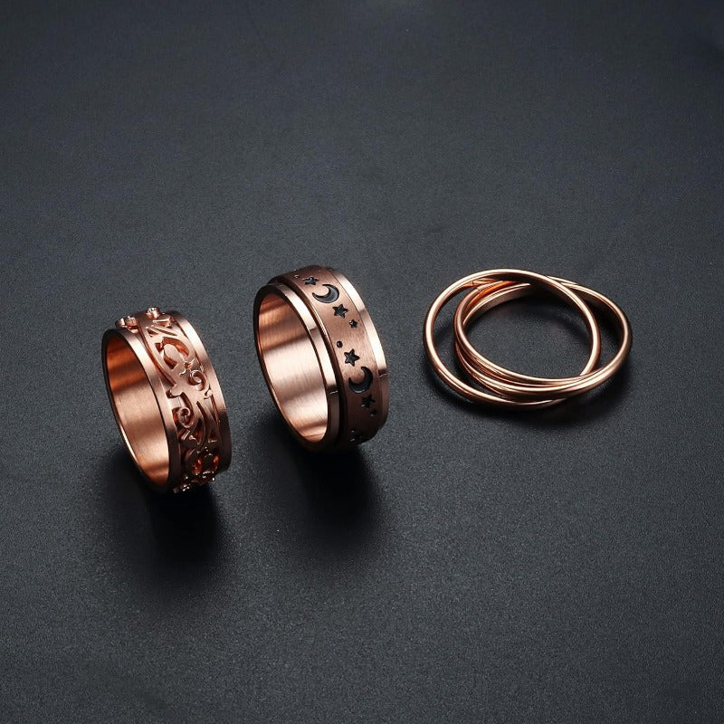 3pcs 316L Stainless Steel Fidget Spinner Rings - Moon & Star Design, Celtic-Inspired Stress-Relieving Spinning Rings for Women & Men, Ideal for Gifting, Sports & Casual Attire, Casual Attire Rings|Stainless Steel Rings|Durable Rings, Fidget Spinner Rings