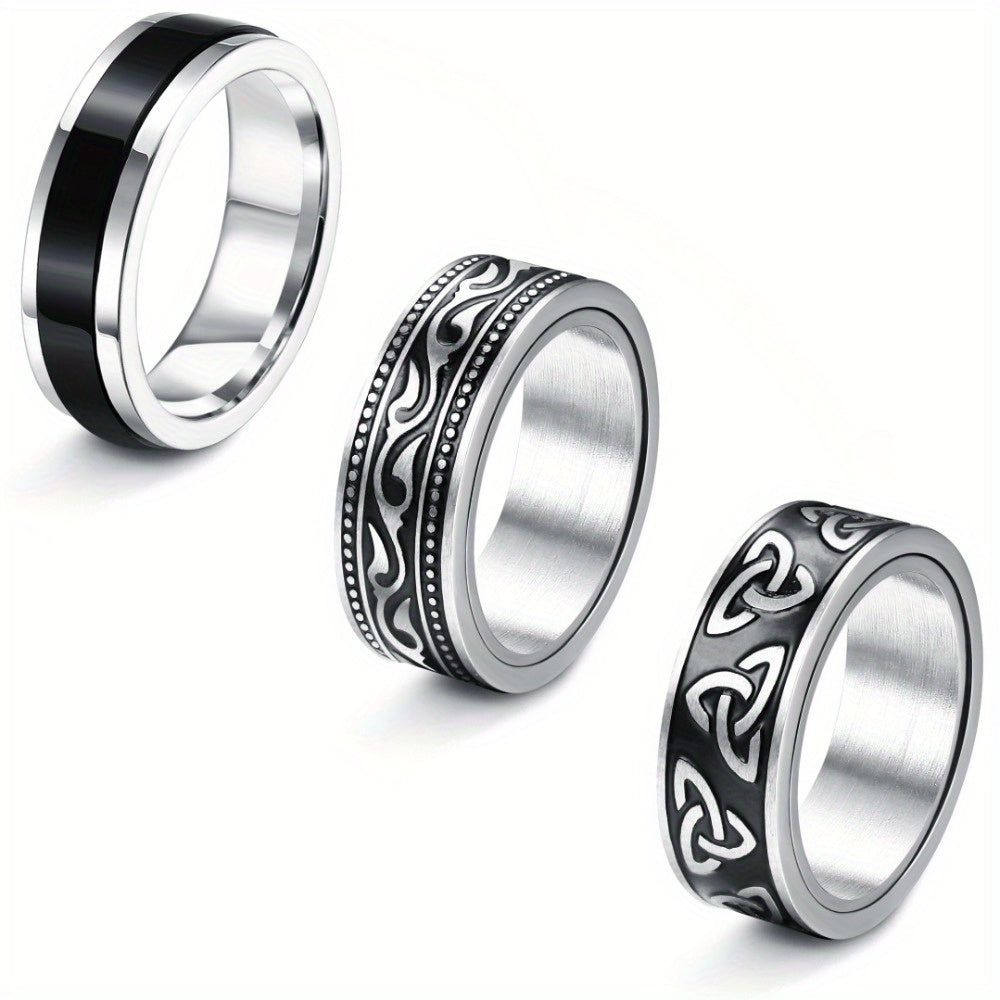 3pcs Fidget Rings for Anxiety, 316L Stainless Steel Spinner Ring, Relaxing Design, Unplated, 316L, with Metallic Finish, for Teenager and Teenager, For Teenager