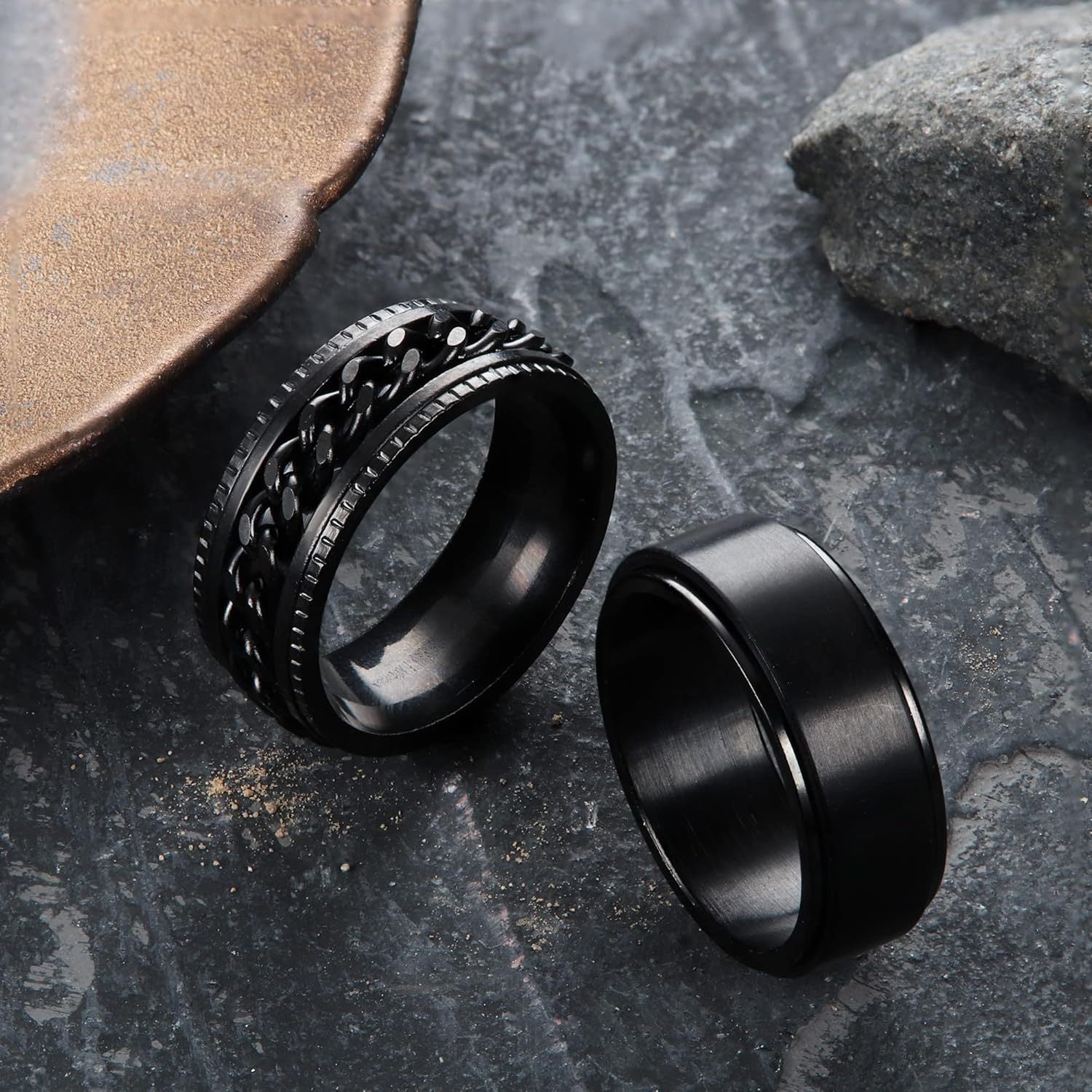 [Stainless Steel Spinner Rings] 2pcs 316L Stainless Steel Spinner Rings | Black & Red/Blue Celtic Dragon Fidget Rings for Anxiety Relief, Y2K Style Adjustable Chain Design, Durable Jewelry for Relax & Fidgeting, Fidget Spinners for Adults, Focus Aid Tool,