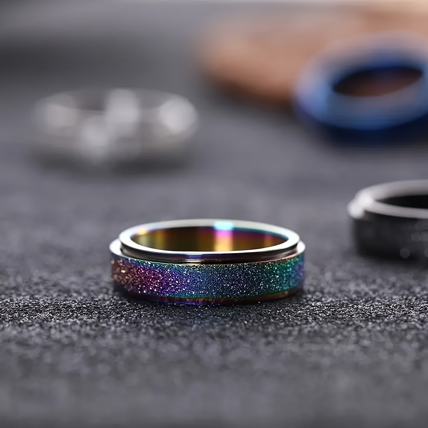 6pcs Rotatable Stainless Steel Punk Style Relax Rings, Rotatable Relax Fashion Rings, Size 6/7/8