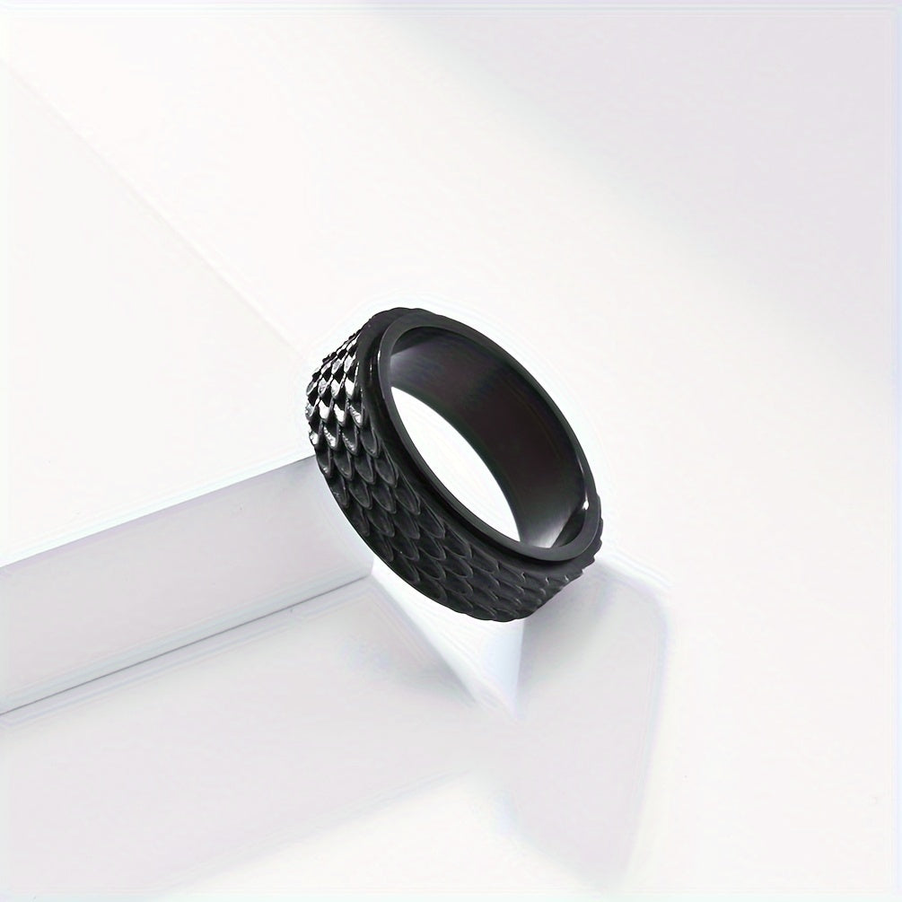 1pc Men's Retro Cool Rotating Ring, Punk Stainless Steel Ring with Dragon Scales