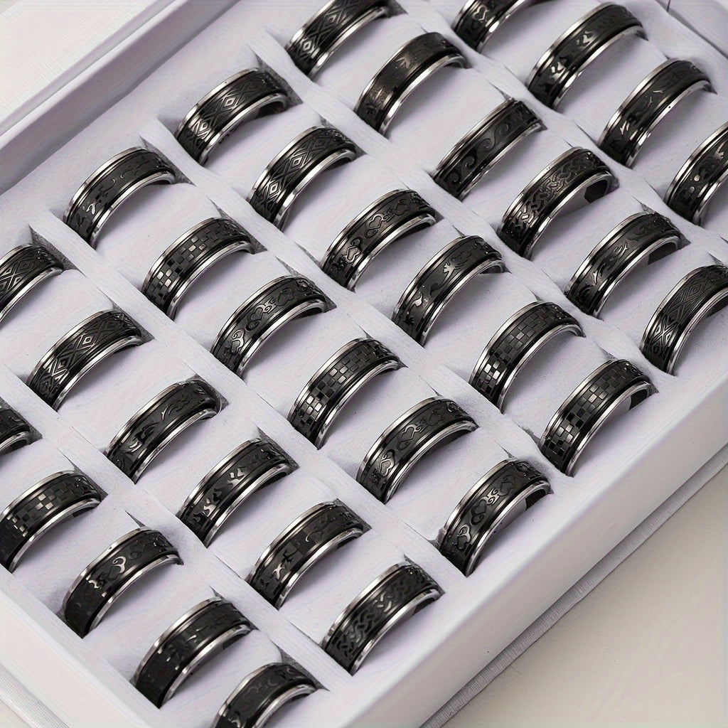 Wholesale Lots 30pcs Stainless Steel Golden Silvery Men Woman Rings for Men Rotating Stainless Steel Anti Stress Anxiety Relife Spinning Ring