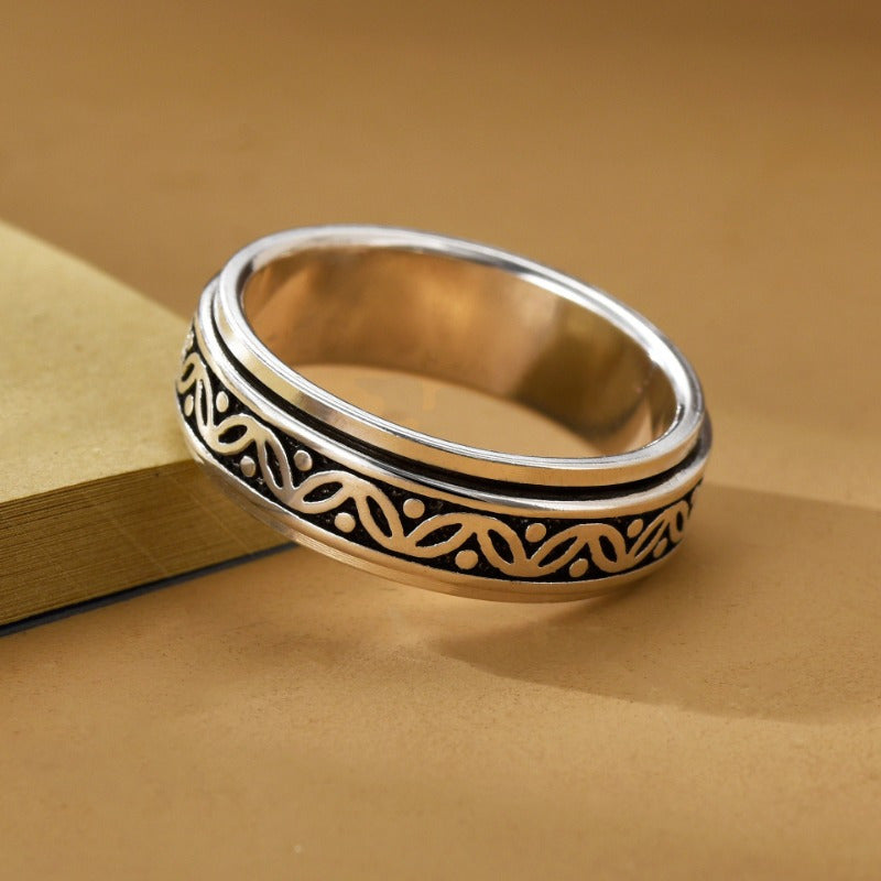 1pc Anxiety Ring Leaf Pattern Fidget Ring, Rotating Ring, Adjusting Pressure Ring Unisex High Quality Ring, Best Gift