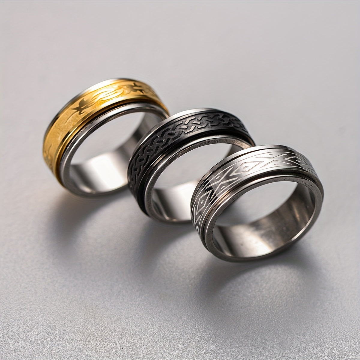 Wholesale Lots 30pcs Stainless Steel Golden Silvery Men Woman Rings for Men Rotating Stainless Steel Anti Stress Anxiety Relife Spinning Ring