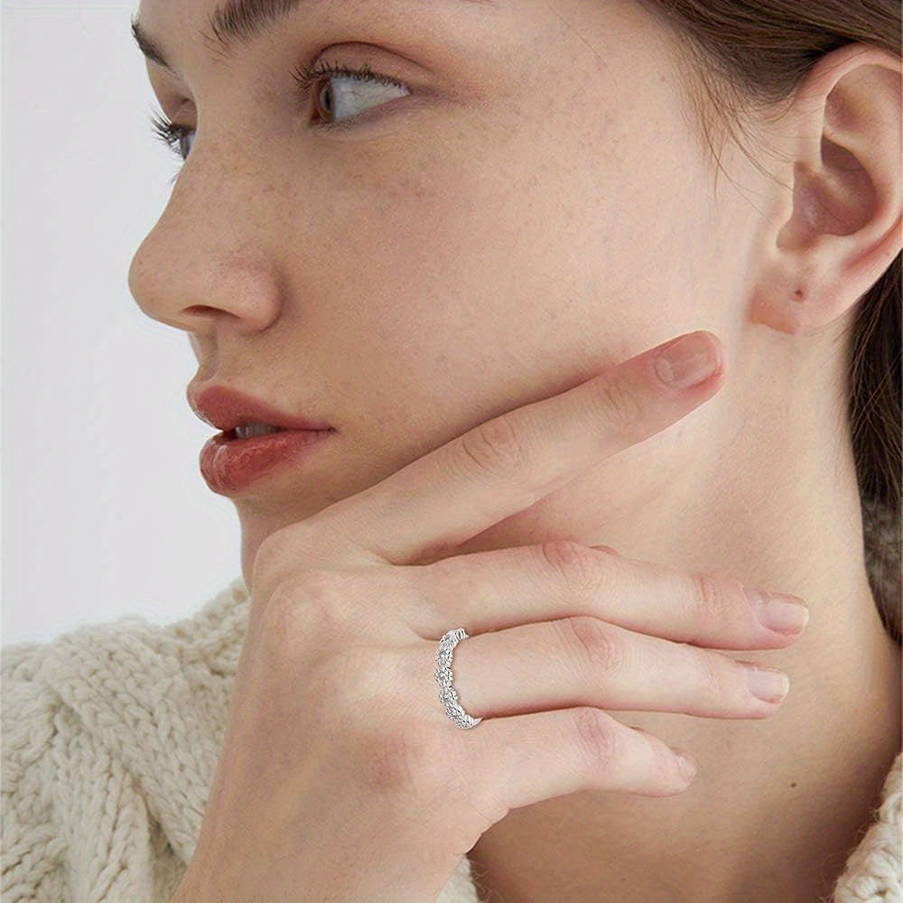 3 PCS Stainless Steel Fidget Band Ring For Women Spinner Rings Moonstone Solitaire Ring Daisy Flower Ring Set