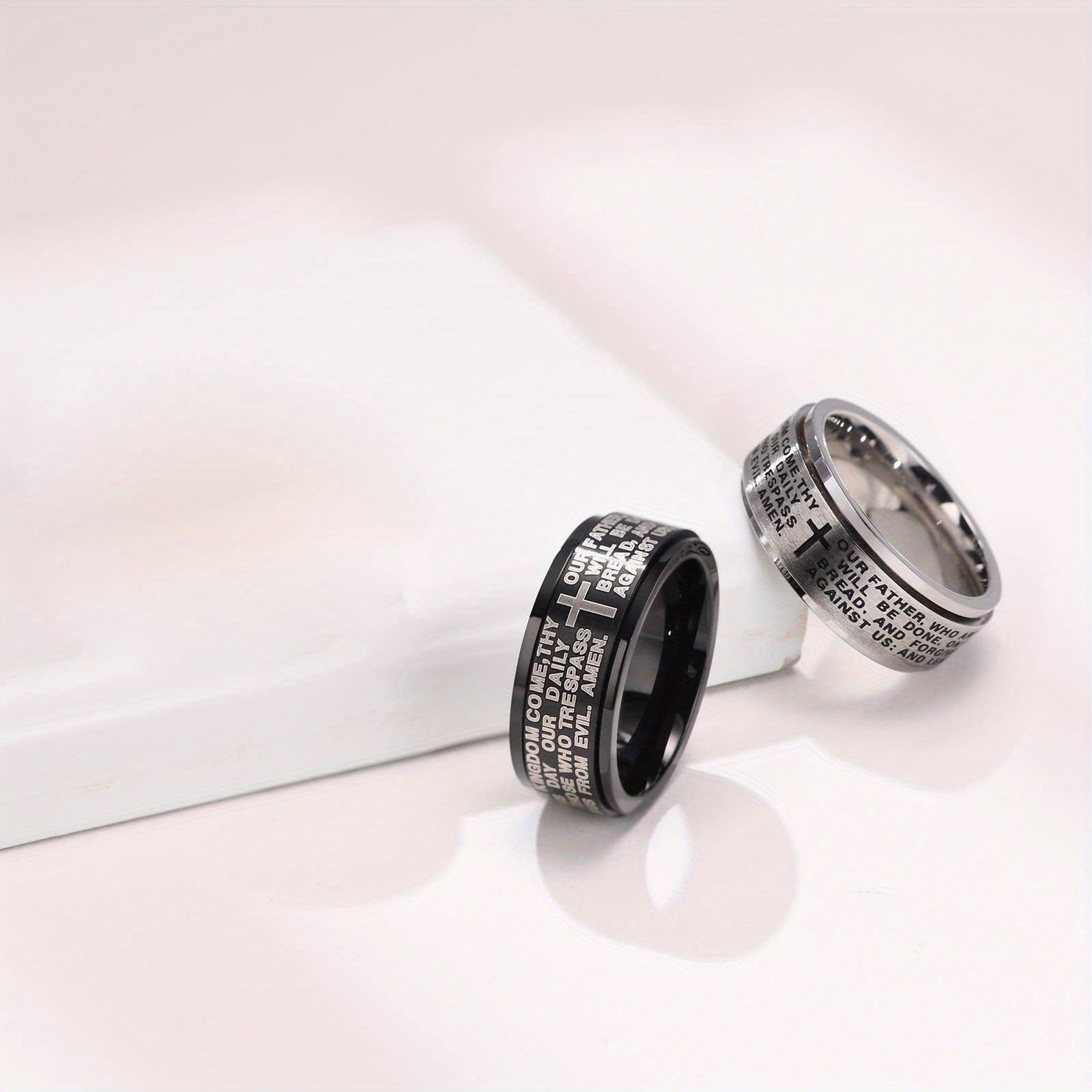 JewelryWe Men'S Rotating Cross Anxiety Ring - Stainless Steel 2-Tone Design, Minimalist Bible Verse Inspired Jewelry for Everyday & Formal Wear, Durable Comfort Fit, Religious Gift for Men, Formal Accessory, Modern Jewelry, Polished Finish, Faithbased