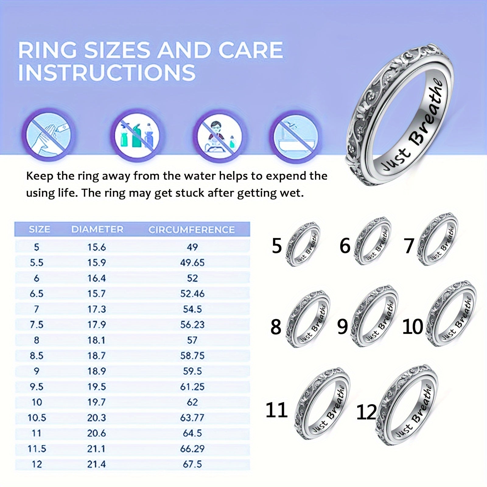 [Sterling Silver Fidget Ring] S925 Sterling Silver Lotus Flower Yoga Ring - Spinner Fidget Ring for Anxiety and ADHD - Oxidized Band for Women