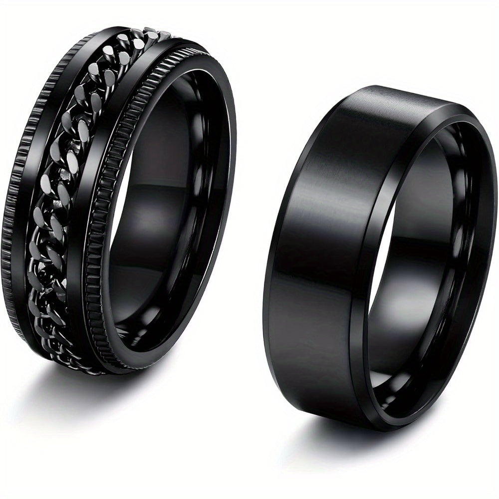 [Stainless Steel Spinner Rings] 2pcs 316L Stainless Steel Spinner Rings | Black & Red/Blue Celtic Dragon Fidget Rings for Anxiety Relief, Y2K Style Adjustable Chain Design, Durable Jewelry for Relax & Fidgeting, Fidget Spinners for Adults, Focus Aid Tool,