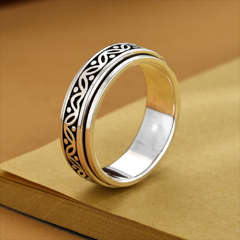 1pc Anxiety Ring Leaf Pattern Fidget Ring, Rotating Ring, Adjusting Pressure Ring Unisex High Quality Ring, Best Gift