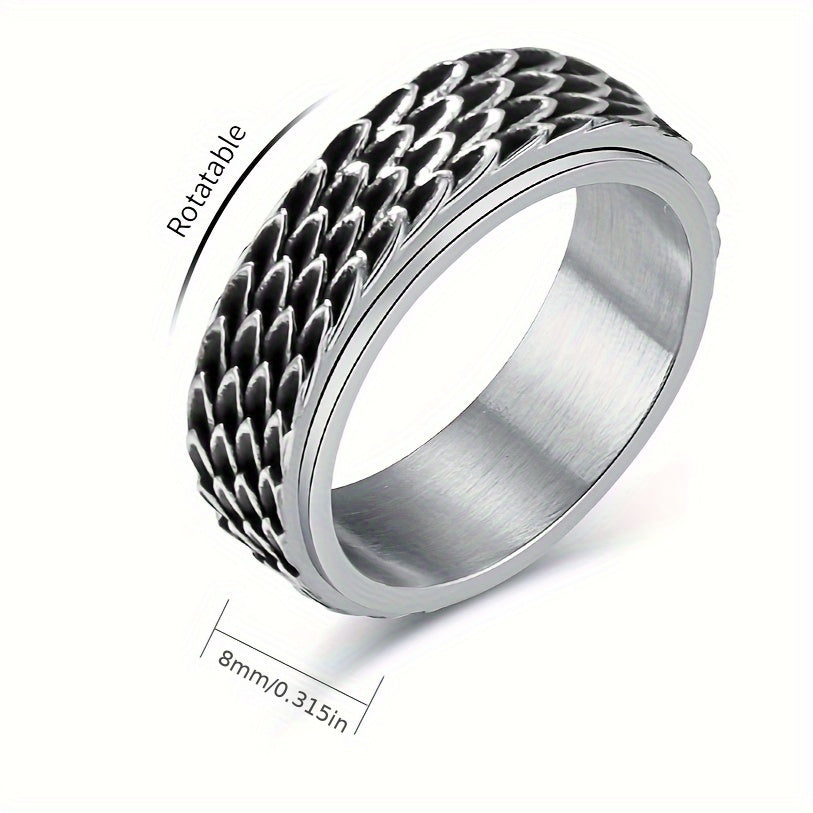 1pc Men's Retro Cool Rotating Ring, Punk Stainless Steel Ring with Dragon Scales