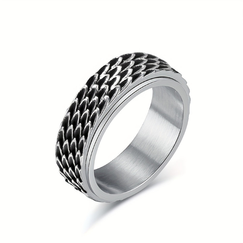 1pc Men's Retro Cool Rotating Ring, Punk Stainless Steel Ring with Dragon Scales