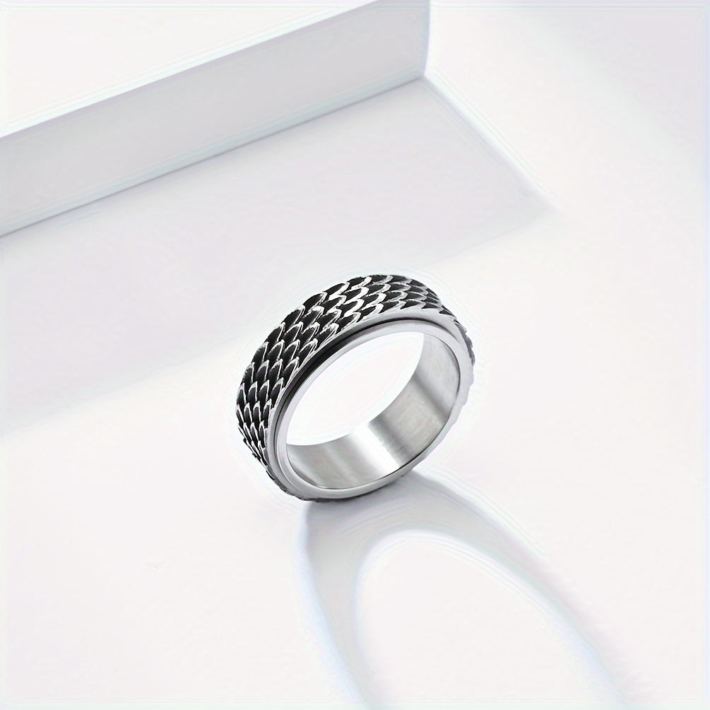 1pc Men's Retro Cool Rotating Ring, Punk Stainless Steel Ring with Dragon Scales