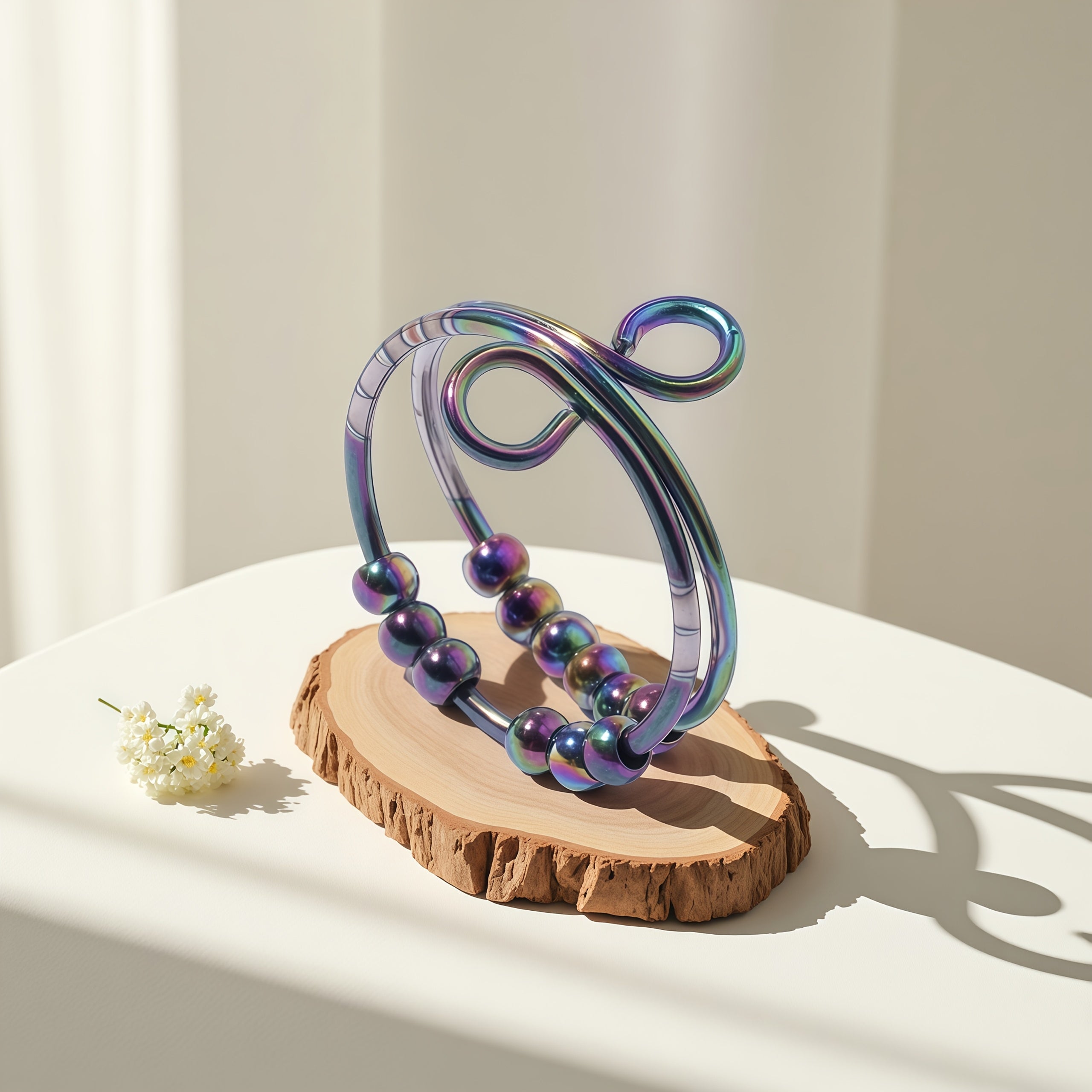 Stylish, Versatile, Non-Fading, Exquisite, Trendy, Minimalist, Luxe, Elegant, 304 Stainless Steel/Colorful 304 Stainless Steel Ten Small Round Beads Rotatable Anxiety Relief Adjustable Ring for Men and Women, Suitable for Outfits, Daily Life, Study, Work,