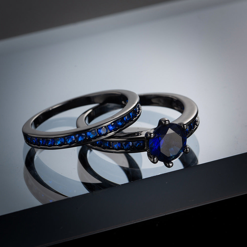 Women'S Stainless Steel Double-Layer Ring with Blue & Clear Cubic Synthetic Zirconia Stones - Rotatable Mood Rings, Elegant Minimalist Jewelry Gift Box for Birthdays, Christmas, Halloween, Baptism - Durable Tarnish-Resistant Affordable Luxury Accessory,