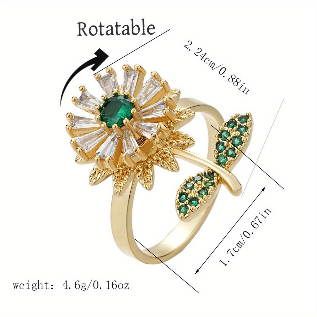 Women's Stainless Steel 360° Rotating Color-Changing Flower Ring - Luxury Multi-Color (Purple, Green, Pink, Red, Clear -Accented) with Rotatable Center, Everyday & Party Jewelry Gift for Birthdays, Christmas, Baptism - Durable & Affordable Rotatable