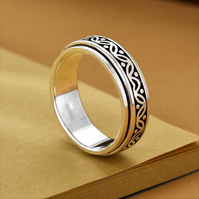 1pc Anxiety Ring Leaf Pattern Fidget Ring, Rotating Ring, Adjusting Pressure Ring Unisex High Quality Ring, Best Gift