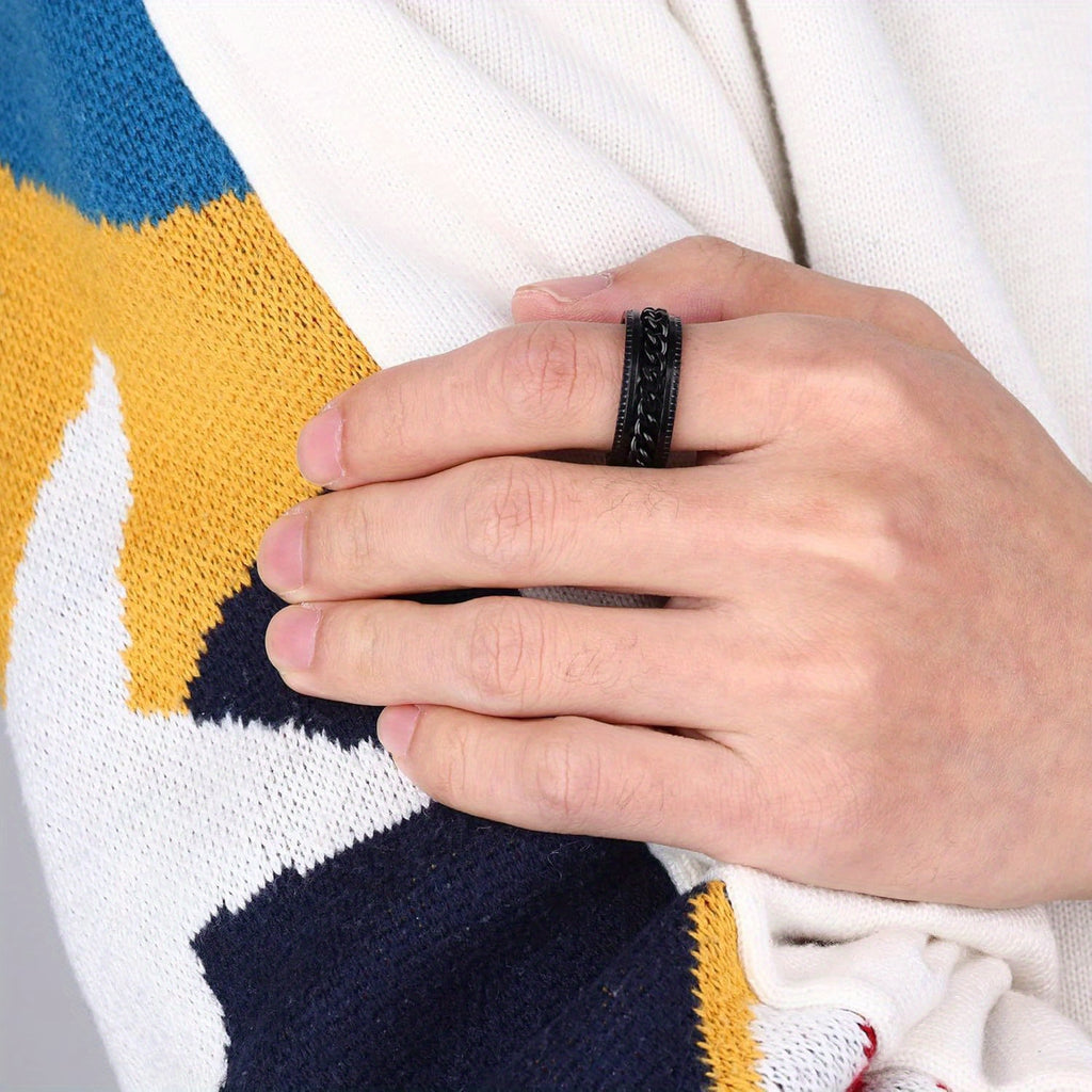 [Stainless Steel Spinner Rings] 2pcs 316L Stainless Steel Spinner Rings | Black & Red/Blue Celtic Dragon Fidget Rings for Anxiety Relief, Y2K Style Adjustable Chain Design, Durable Jewelry for Relax & Fidgeting, Fidget Spinners for Adults, Focus Aid Tool,