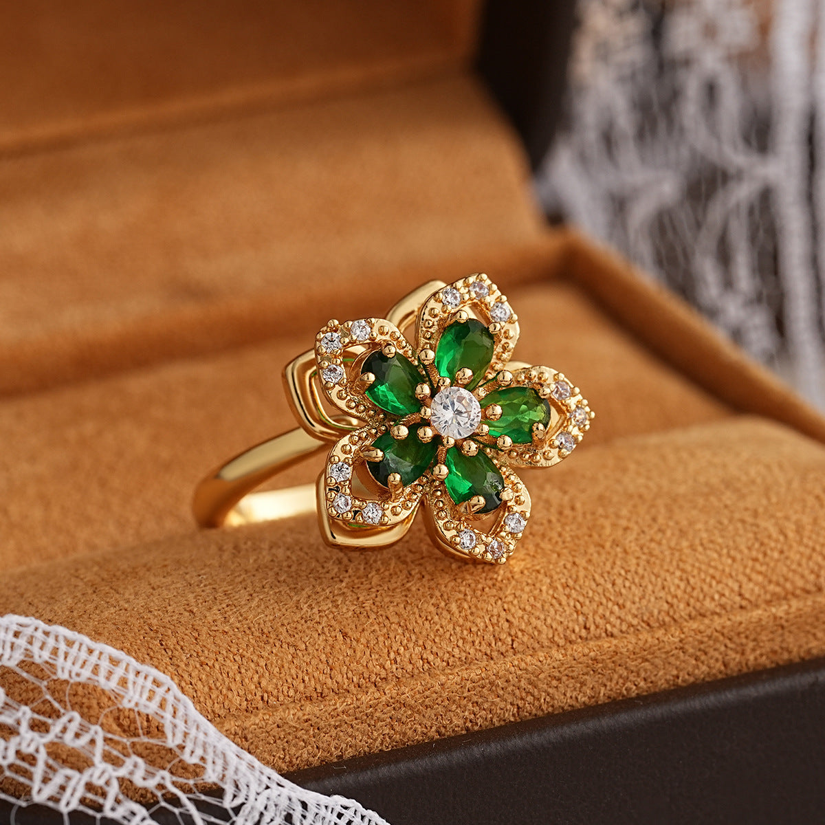 Women's Stainless Steel 360° Rotating Color-Changing Flower Ring - Luxury Multi-Color (Purple, Green, Pink, Red, Clear -Accented) with Rotatable Center, Everyday & Party Jewelry Gift for Birthdays, Christmas, Baptism - Durable & Affordable Rotatable