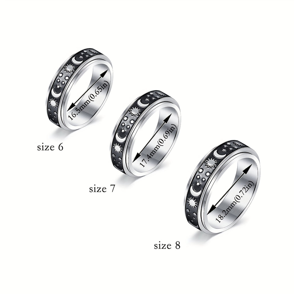 6pcs Rotatable Stainless Steel Punk Style Relax Rings, Rotatable Relax Fashion Rings, Size 6/7/8