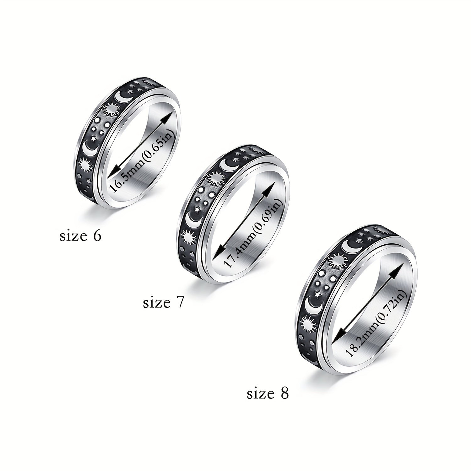 6pcs Rotatable Stainless Steel Punk Style Relax Rings, Rotatable Relax Fashion Rings, Size 6/7/8