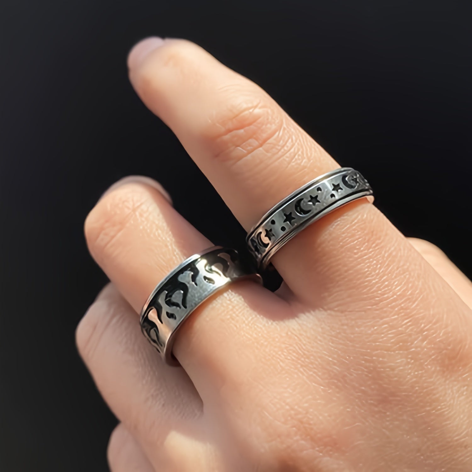 6pcs Rotatable Stainless Steel Punk Style Relax Rings, Rotatable Relax Fashion Rings, Size 6/7/8